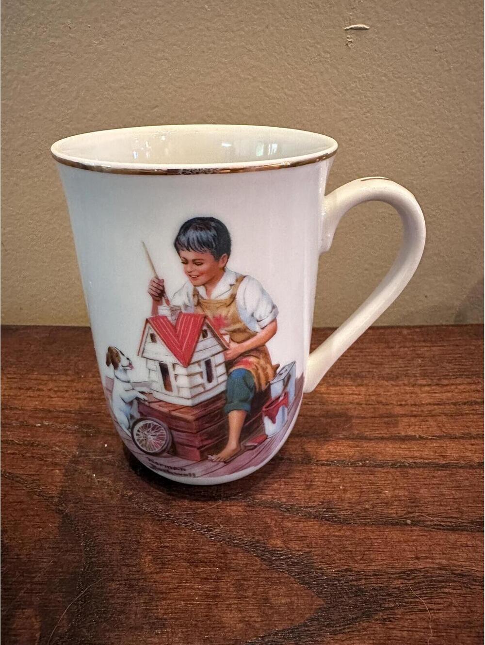 1982 Norman Rockwell Museum Collection Mugs Gold Trim - Dollhouse for Sis